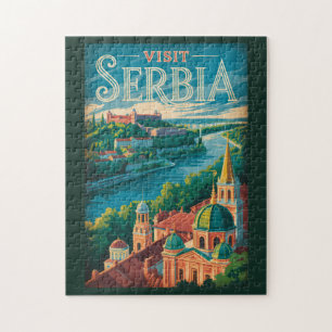 Quebra-cabeça Ilustração de Paisagem da Sérvia Arte de Viagem Vi