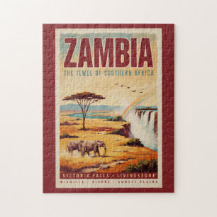 Quebra-cabeça Ilustração de paisagem da Zâmbia Arte de Viagem Vi