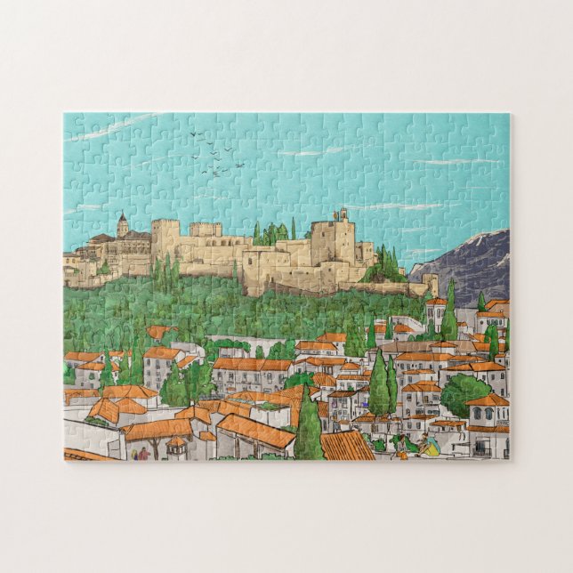 Quebra-cabeça Ilustração de Paisagem de Espanha de Granada Cityv (Horizontal)