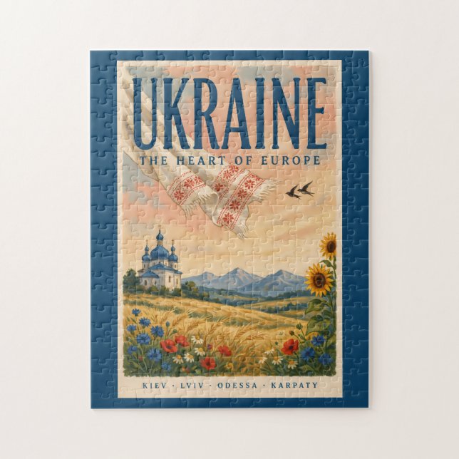 Quebra-cabeça Ilustração de Paisagem Ucraniana Viagem (Vertical)