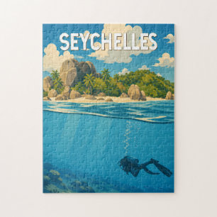 Quebra-cabeça Ilustração de Seychelles Viagem Arte Vintage