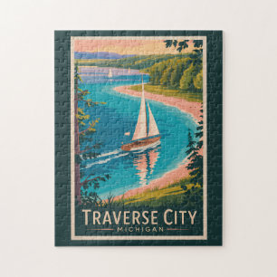 Quebra-cabeça Ilustração de Traverse City Michigan Arte de Viage