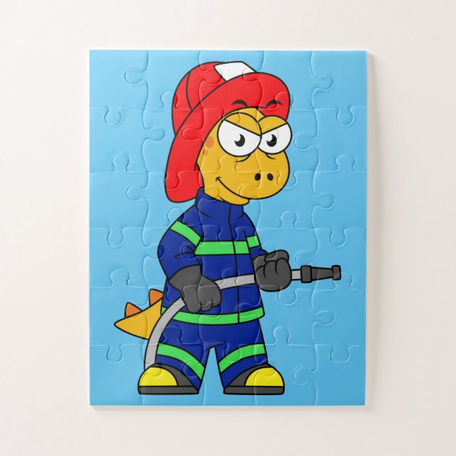 Quebra-cabeça Ilustração De Um Bombeiro Tyrannosaurus Rex. (Vertical)