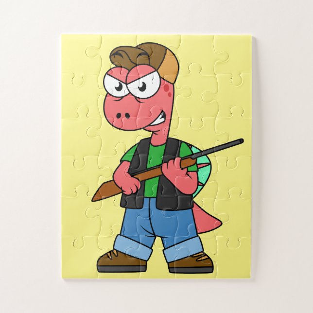 Quebra-cabeça Ilustração De Um Caçador De Espinossauro Com Arma. (Vertical)