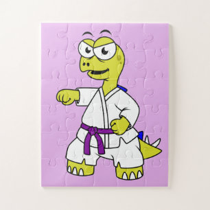 Quebra-cabeça Ilustração De Um Estegossauro Praticando Karato.