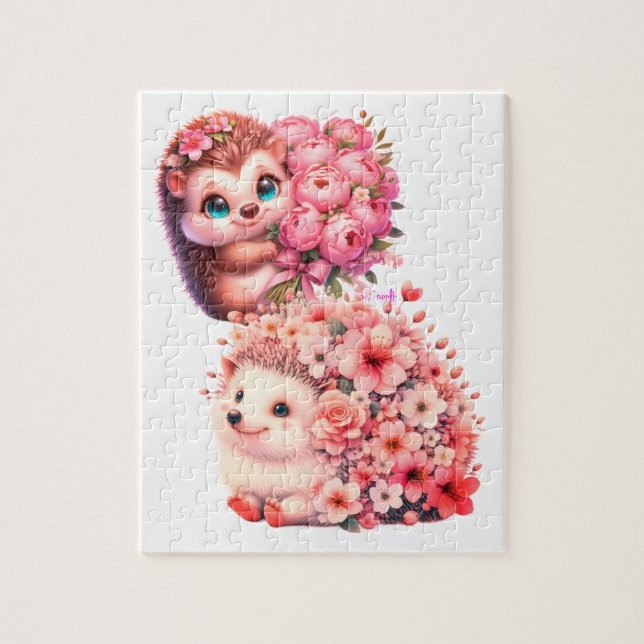 Quebra-cabeça Ilustração de um fofo casal de ouriços florais rom (Vertical)