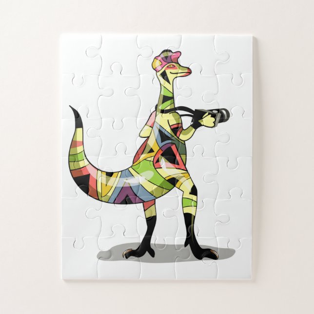 Quebra-cabeça Ilustração De Um Fotógrafo De Iguanodon. (Vertical)
