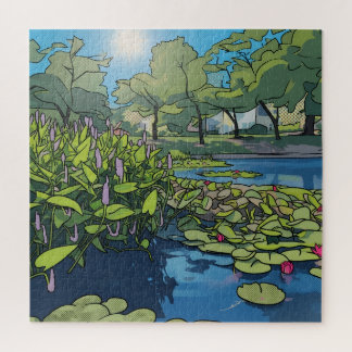 Quebra-cabeça Ilustração de um lago de carpas Koi em arte pop co