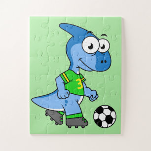 Quebra-cabeça Ilustração De Um Parasaurolofo Jogando Futebol.