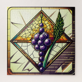 Quebra-cabeça Ilustração de Uvas e Trigo em Vitral