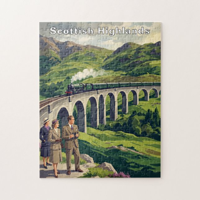 Quebra-cabeça Ilustração de Viagem Antiga das Terras Altas da Es (Vertical)
