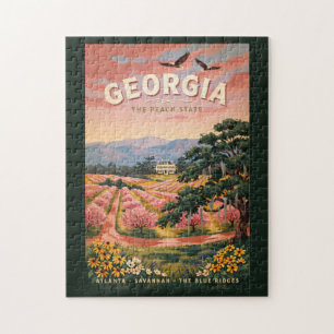 Quebra-cabeça Ilustração de viagem da Geórgia Arte Vintage