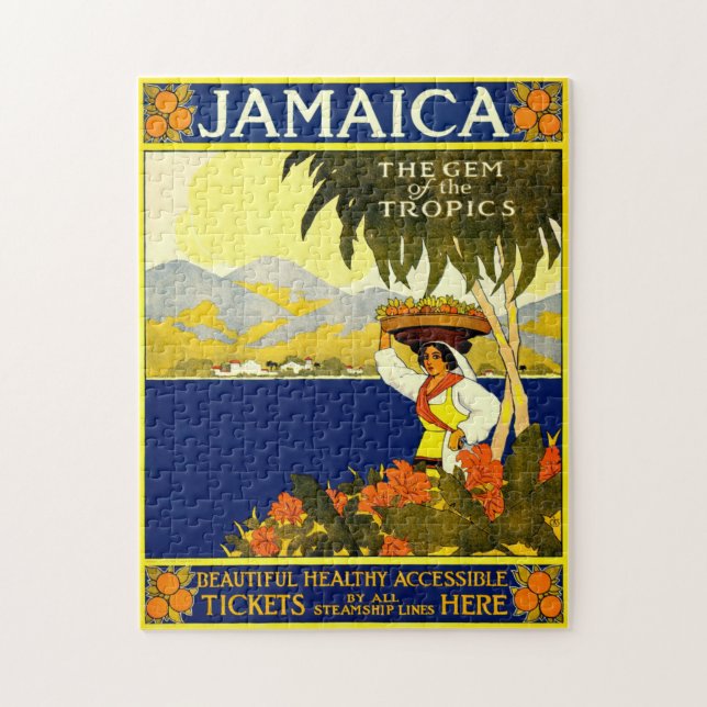 Quebra-cabeça Ilustração de Viagem da Jamaica Vintage (Vertical)