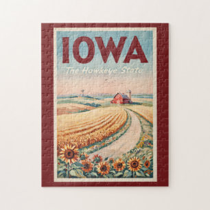 Quebra-cabeça Ilustração de Viagem da Zona Rural de Iowa Arte Vi