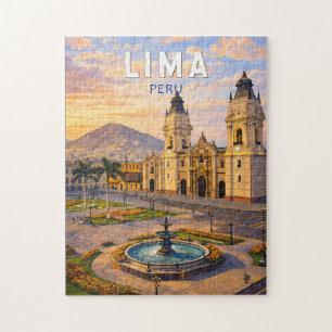 Quebra-cabeça Ilustração de Viagem de Arte Vintage de Lima Peru