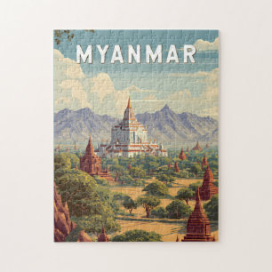 Quebra-cabeça Ilustração de Viagem de Arte Vintage de Myanmar