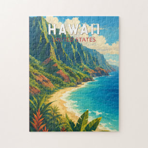 Quebra-cabeça Ilustração de viagem de arte vintage do Havaí