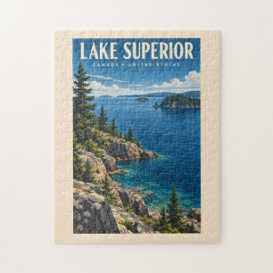 Quebra-cabeça Ilustração de Viagem de Arte Vintage do Lago Super