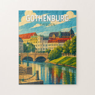 Quebra-cabeça Ilustração de viagem de arte vintage Gotemburgo Su