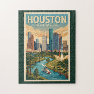Quebra-cabeça Ilustração de Viagem de Arte Vintage Houston Texas