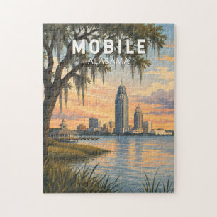 Quebra-cabeça Ilustração de Viagem de Arte Vintage Mobile Alabam