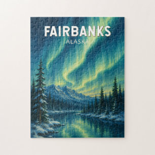 Quebra-cabeça Ilustração de Viagem de Fairbanks Alasca Vintage