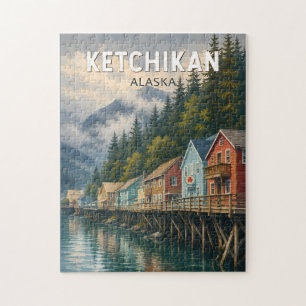 Quebra-cabeça Ilustração de Viagem de Ketchikan Alasca Vintage