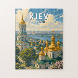 Quebra-cabeça Ilustração de Viagem de Kyiv Ucrânia Vintage
