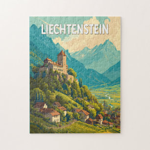 Quebra-cabeça Ilustração de viagem de Liechtenstein Arte Vintage