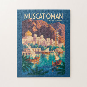 Quebra-cabeça Ilustração de viagem de Muscat Oman Vintage Arte