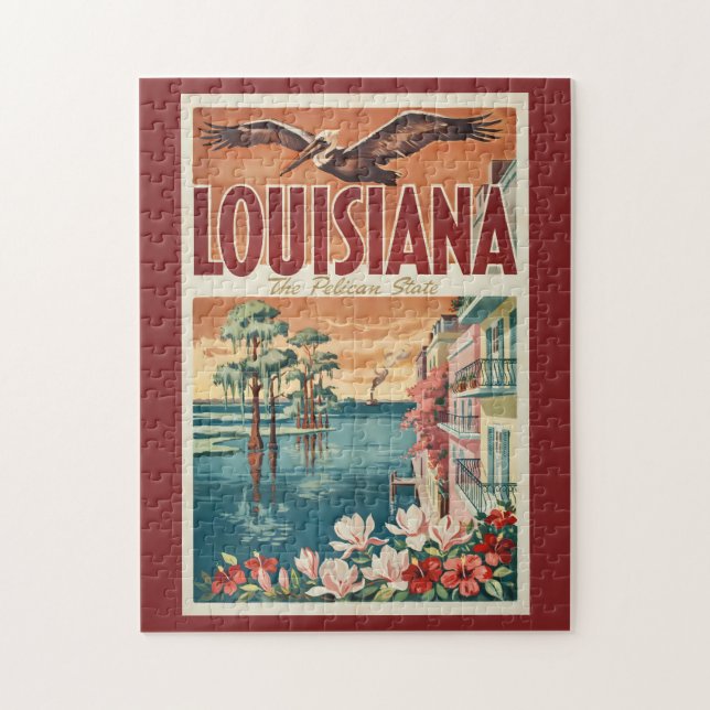 Quebra-cabeça Ilustração de viagem do estado do pelicano da Loui (Vertical)