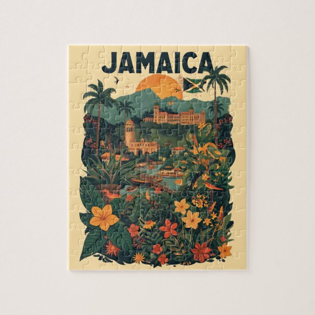 Quebra-cabeça Ilustração de viagem Jamaica em estilo retrô (Vertical)