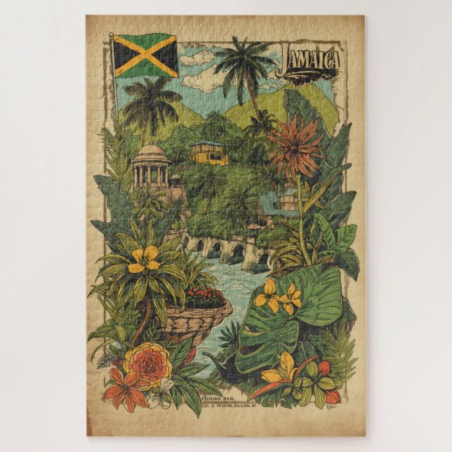 Quebra-cabeça Ilustração de viagem Jamaica em estilo retrô (Vertical)