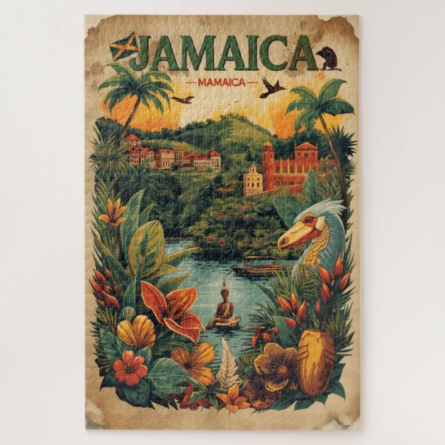 Quebra-cabeça Ilustração de viagem Jamaica em estilo retrô (Vertical)