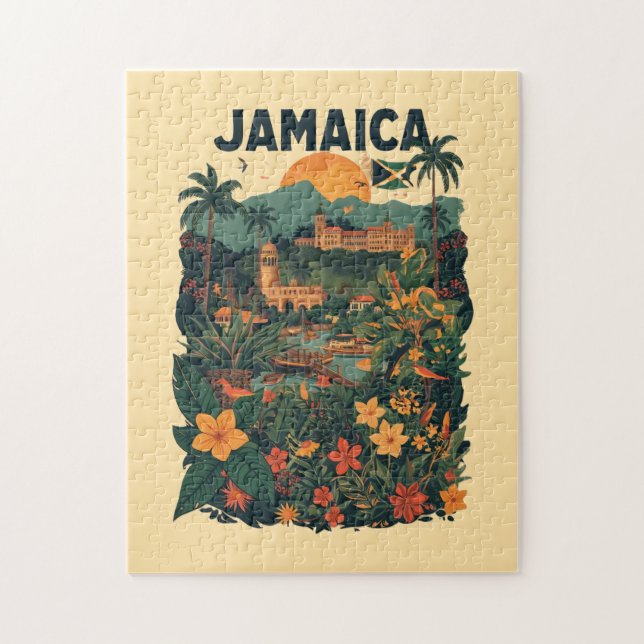 Quebra-cabeça Ilustração de Viagem Jamaica Estilo Vintage (Vertical)