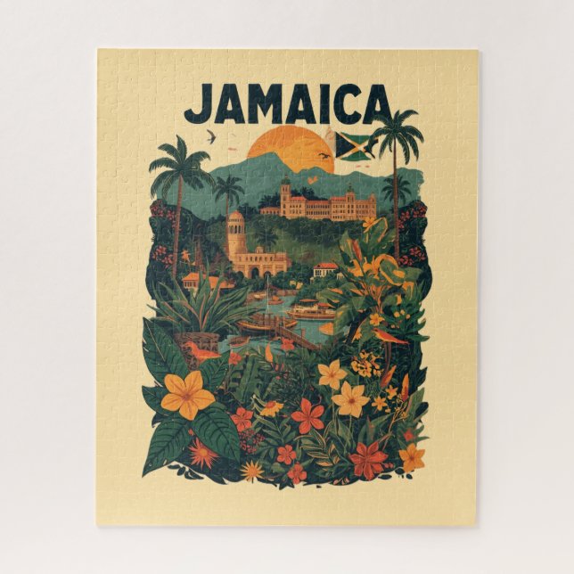 Quebra-cabeça Ilustração de viagem para Jamaica em estilo retrô (Vertical)