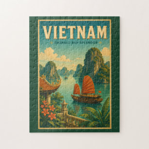 Quebra-cabeça Ilustração de viagem retro da Baía de Ha Long no V