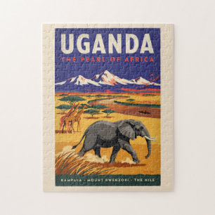 Quebra-cabeça Ilustração de Viagem Safari Uganda Arte Vintage