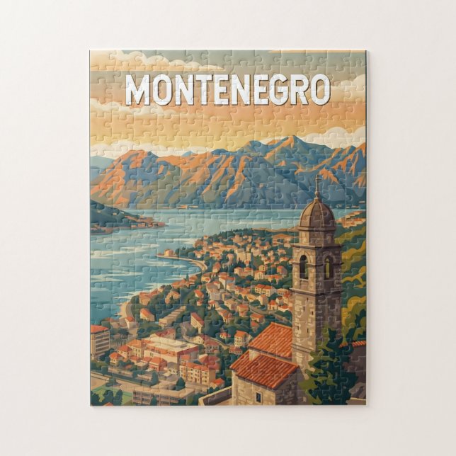 Quebra-cabeça Ilustração de viagem vintage de Montenegro (Vertical)