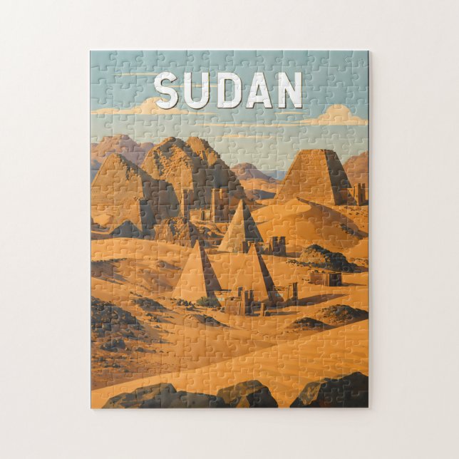 Quebra-cabeça Ilustração de viagem vintage do Sudão (Vertical)
