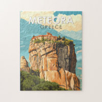 Ilustração de viagem vintage Meteora Grécia Arte