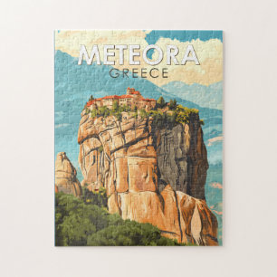 Quebra-cabeça Ilustração de viagem vintage Meteora Grécia Arte