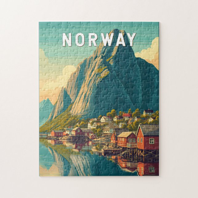 Quebra-cabeça Ilustração de viagem vintage Noruega (Vertical)