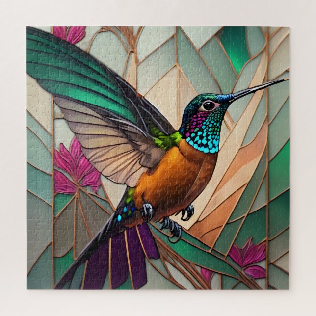 Quebra-cabeça Ilustração de Vidro Estreito de um Hummingbird (Vertical)