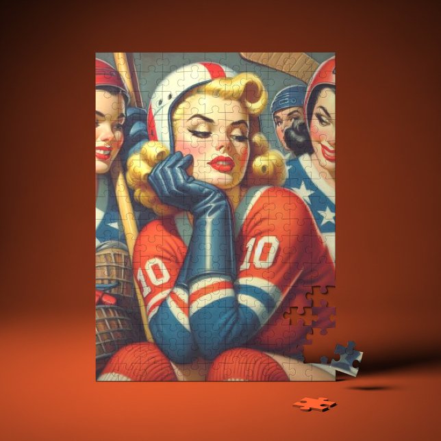 Quebra-cabeça Ilustração de Vintage Hockey Girls (Criador carregado)