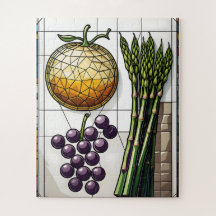 Ilustração de Vitral de Grade Geométrica de Comida