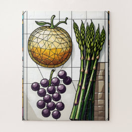 Quebra-cabeça Ilustração de Vitral de Grade Geométrica de Comida