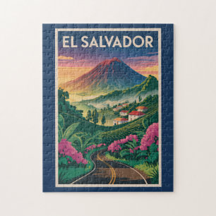 Quebra-cabeça Ilustração de Vulcão de El Salvador Arte de Viagem