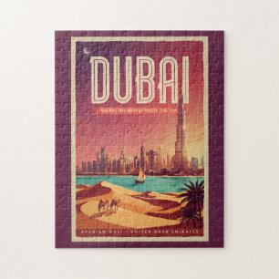 Quebra-cabeça Ilustração do céu noturno de Dubai UAE Arte de Via