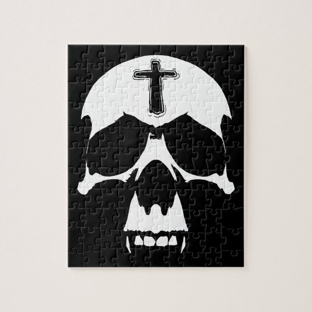 Quebra-cabeça Ilustração do crânio de Demônio Branco e Preto Gót (Vertical)